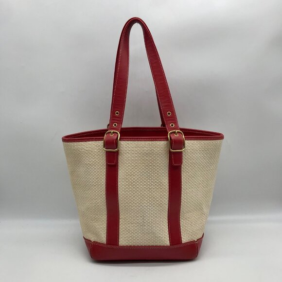 Coach Neutral And Red Cabana Straw Tote Bag 8908 - Picture 2 of 11